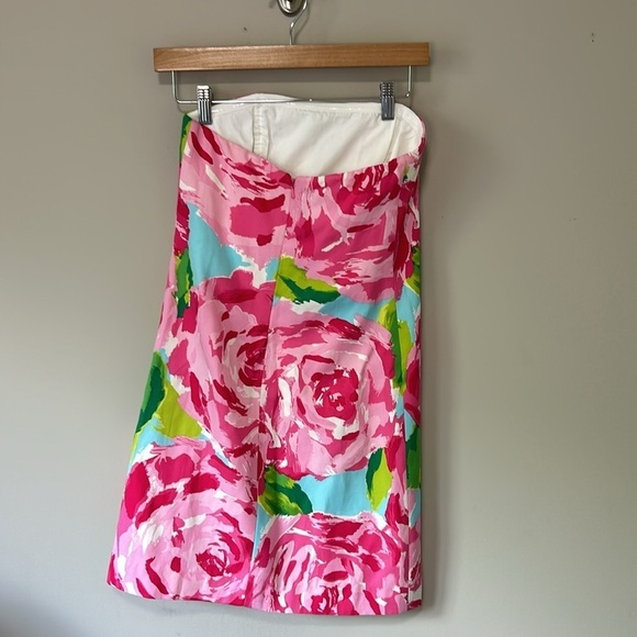 Lilly Pulitzer Keetan Dress First Impressions Pink Roses Holy Grail Strapless 0 - Picture 5 of 14